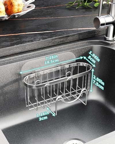 HapiRm Kitchen Sponge Holder for Sink - 2 Installation Methods Kitchen Sink Caddy Organizer with Unique M-Shaped, Rustproof Stainless Steel Sponge Caddy - Silver (Large) - color: Silver, size: with M-shaped Holder (Large)