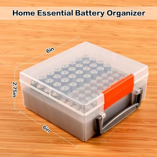 FULLCASE Battery Organizer Storage Case with Tester for AA AAA Batteries | 34 AA/30 AAA Plastic Holder, Test Power, Loose Battery Control, Home Drawer, Toolbox, Camping, Black, No Batteies（Clear) - color: Clear