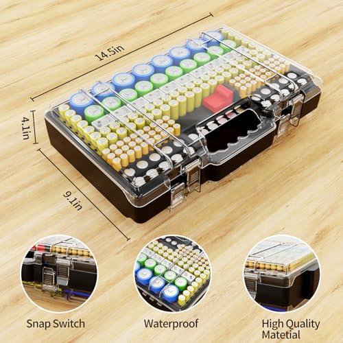 Narotood Battery Organizer Storage Holder Box Case with Tester, Ultra-Large 280+ Batteries Double-Sided Variety Pack,Holds AA AAA 4A C D Cell 9V 3V Lithium18650 LR44 CR2 CR123 CR1632 - Black - color: Black