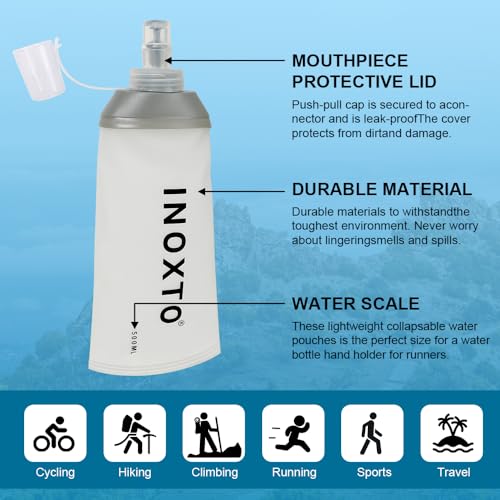 INOXTO Soft Flask,Collapsible Soft Water Bottles for Hydration Vests and Running Packs, Soft Flask Running Bottles for Hiking Cycling(250/500 ml) (2 PCS BIG) - size: 2 PCS BIG