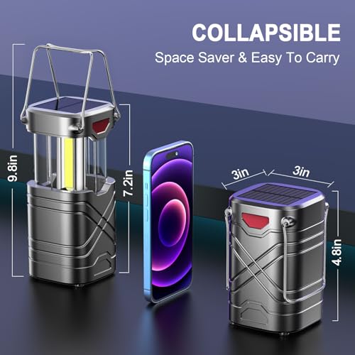 LETMY 4 Pack Camping Lantern, Rechargeable LED Lanterns, Solar Lantern Battery Powered Hurricane Lantern Flashlights with 3 Powered Ways & USB Cable for Emergency, Power Outage, Hurricane Supplies - style: Silvery