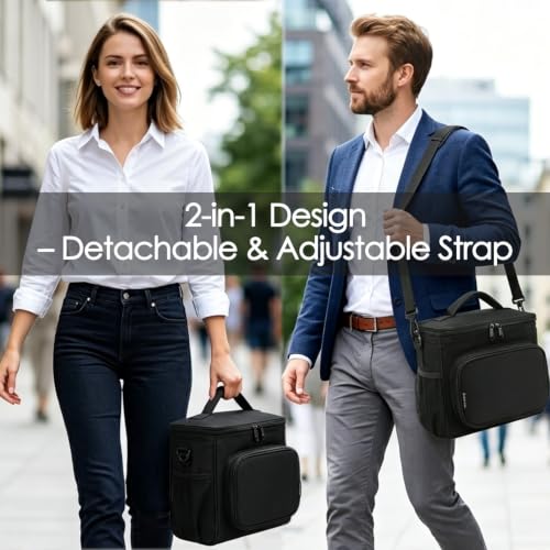FlowFly Insulated Reusable Lunch Bag Adult Large Lunch Box for Women and Men with Adjustable Shoulder Strap,Front Zipper Pocket and Dual Large Mesh Side Pockets,Alphabet - color: Alphabet