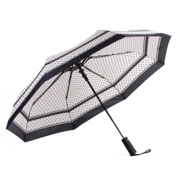 Nollia Compact Travel Umbrella with Auto Open – Windproof Folding Umbrella, Lightweight & Portable for Rain - color: G. Black & White Polka Dot