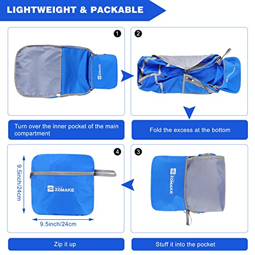 ZOMAKE Lightweight Packable Backpack 35L, Foldable Backpacks Water Resistant Collapsible Light Daypack for Hiking(Dark Blue) | Light Hiking Backpacks Water Resistant Collapsible Day Pack for Travel, Everyday Carry, Multi-Pocket Layout, Heavy Duty Nylon -
