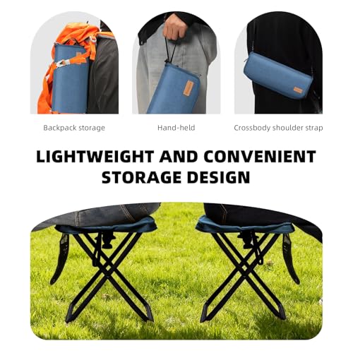 16-Inch Extra Tall Folding Camping Stool with 3 Storage Pockets - color: Denim Blue