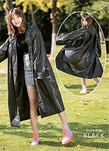 Rain Ponchos for Adults Reusable, 2-5 Pack Raincoat for Women Men, Waterproof Rain Coat Gear with Hood Drawstring - color: Black X2