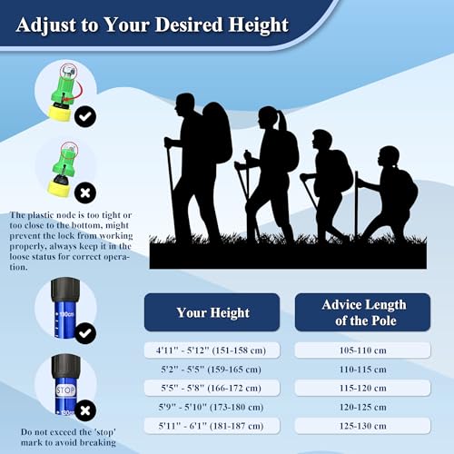 Telescopic Trekking Poles for Hiking, Anti-Shock Nordic Walking Sticks - color: Blue