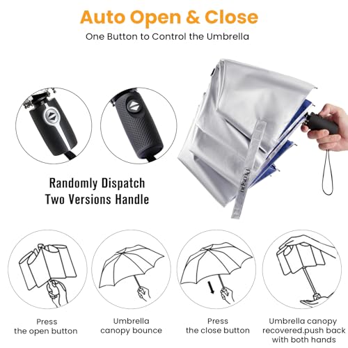 Prospo 46 Inch UPF 50+ UV Protection Umbrella for Sun & Rain | Compact Travel Umbrella Lightweight , Waterproof, Auto Open/Close, Large Coverage Sun Blocking for Women Men - color: Silver/Blue