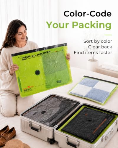 Vacbird 10 Pack Travel Vacuum Bags with Hand Pump, Reusable Waterproof Space Saver for Luggage Clothes Packing
