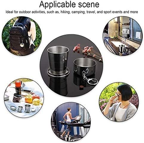 Stainless Steel Collapsible Cup, 250ml, Portable Foldable Travel Mug with Keychain for Camping, Hiking, Outdoor Use