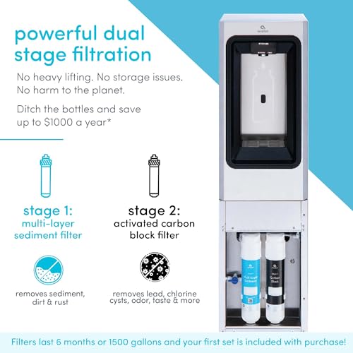 Avalon Freestanding Bottle Filler, Sensor Dispensing, UV Cleaning, Digital Bottle Counter Display, Dual Filtration, WiFi Enabled