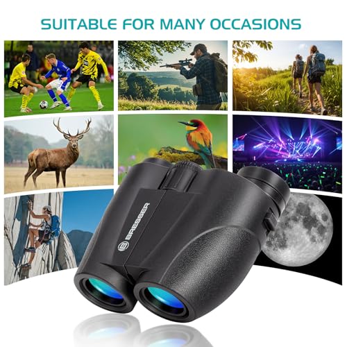 BRESSER 10x25 Binoculars for Adults and Kids, Folding Compact Binocular with Weak Light Vision, Lightweight Small Binoculars for Bird Watching, Travel, Concerts, Hunting, Hiking, Black - color: Black