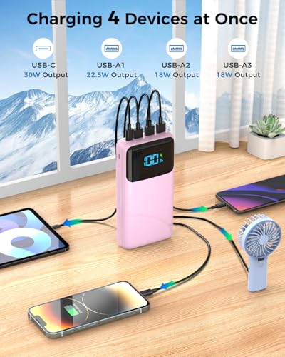 Portable Charger Power Bank 50000mAh, PD 30W and QC 4.0 Fast Charging - color: Pink