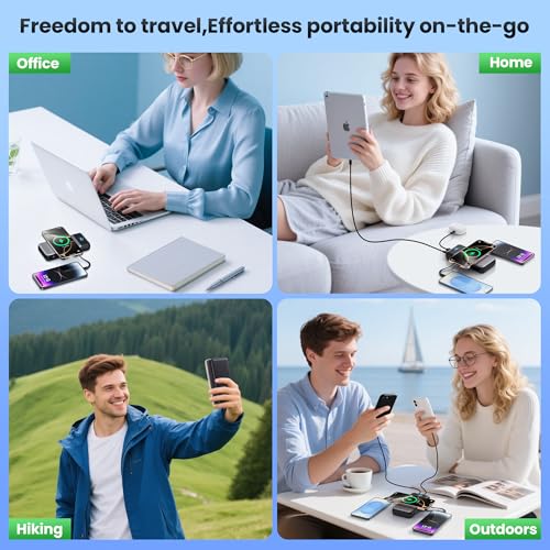 Wireless Portable Charger 40,800mAh with Built-in Cables,15W Wireless Charging 25W PD QC4.0 Fast Charging USB-C Power Bank,Travel Essentials External Battery Pack for iPhone 17/16/15/14,Galaxy,Android - color: Black