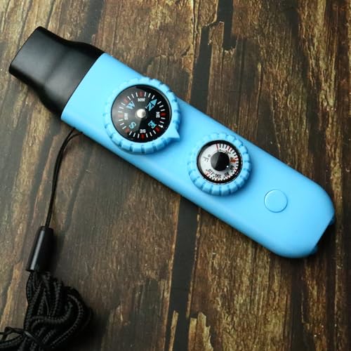 Emergency Survival Safety Whistle，Whistle for Kids with Lanyard,Compass,Thermometer,Ideal for Kayaking, Boating, Hiking, Camping, Climbing - color: Blue Whistle
