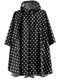 ANYOO Waterproof Rain Poncho Lightweight Reusable Hiking Hooded Coat Jacket for Outdoor Activities - color: F Dot Black