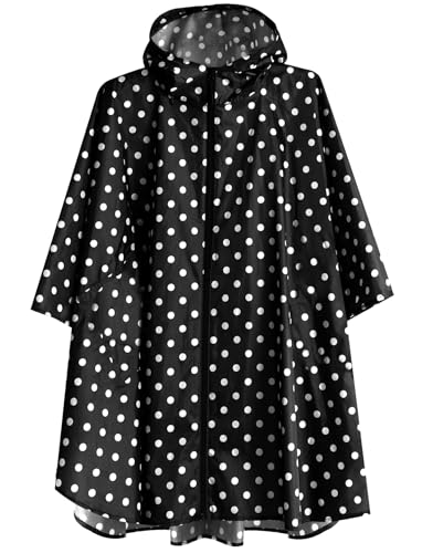 ANYOO Waterproof Rain Poncho Lightweight Reusable Hiking Hooded Coat Jacket for Outdoor Activities - color: F Dot Black
