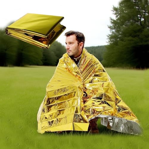 Emergency Blankets Mylar Thermal Blanket Survival Blankets for Heavy Duty Camping Gear,First Aid(Gold) - color: Gold