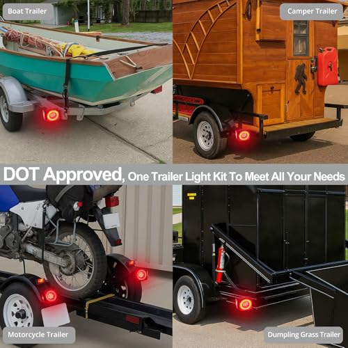Justech Submersible Square LED Trailer Light Kit, 12V Red White | IP68 Waterproof, DOT Compliant, Stop, Turn, Tail, Brake and Running Light for Boat Trailers, Trucks, RVs and Campers