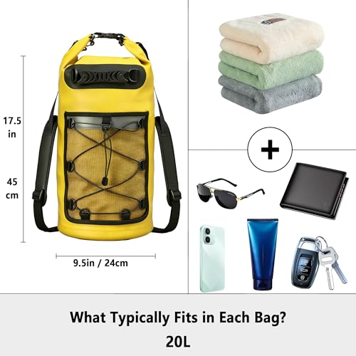 SHENDU 20L Waterproof Dry Bag - Roll-Top Backpack w/Waterproof Phone Case for Kayaking, Hiking, Camping, Boating, Beach Unisex (Yellow) - color: Yellow