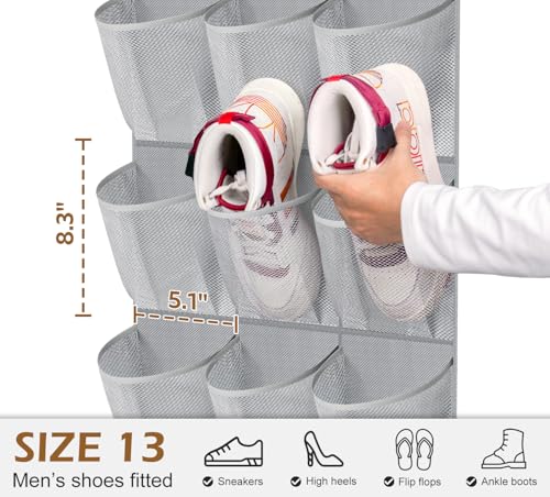MISSLO 30 Large Pockets Dual Sided Hanging Shoe Organizer for Closet with Rotating Hanger Hanging Shoe Shelves, Grey - color: Grey