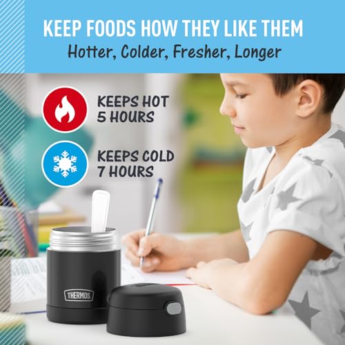 THERMOS FUNTAINER Kids Food Jar with Spoon, 10oz, Black - color: Black, size: 10 Ounce