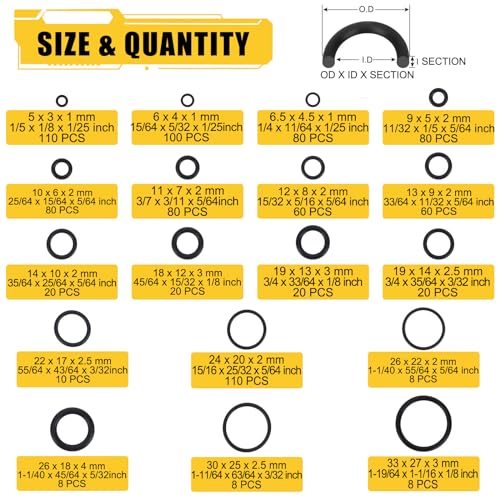 780PCS 18 Sizes Rubber O Ring Assortment Kit with 180° Pick & Hook Tool | O Ring Set of home, Universal Nitrile Rubber Pressure Washer, for Hose, Faucet, Automotive, Air and Gas Sealing Repair - size: 780PCS