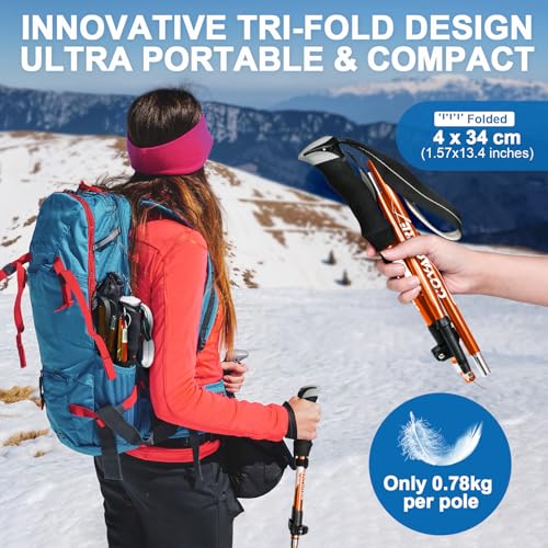 Covacure Hiking Poles Collapsible Lightweight-Aluminum 7075 Trekking Poles - color: Orange