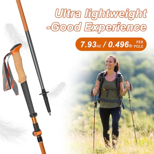 Trekking Poles, Collapsible Hiking Poles,Lightweight and Compact Walking Sticks with Adjustable Height for Men and Women - color: Organge