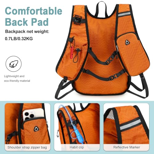 BOVIP Lightweight Hydration Back,15L Multipurpose Hiking Backpack with 1.5L Water Bladder ,Hydro Water Daypack for Cycling Hiking Rave for Men Women - size: Orange
