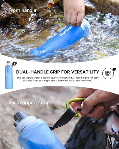 1.0L Collapsible Water Filter Bottle, BPA-Free Ultralight & Durable Squeeze Bottle with 42mm Filter Cap Cartridge, Filtered Water Bottle for Camping, Hiking, Backpacking, Survival & Travel - style: 1 Pack, 1 bottle & 1 hollow fiber filter caps