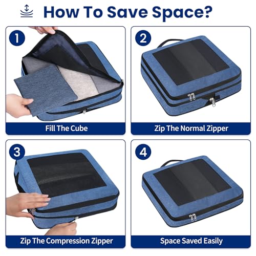 Compression Packing Cubes for Travel, Lightweight Vacation Travel Essentials, Travel Accessories for Suitcase Organizer Bags Set, Durable Luggage Organizer - color: Teal, size: 8 set-Square Mesh