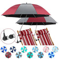 2 Pack Beach Umbrella with 360 Universal Clamp, UPF50+ Umbrella Outdoor Patio Sun Protection for Chairs, Beach &Patio Use (Not Include Chair) - color: Grey / Wine Red