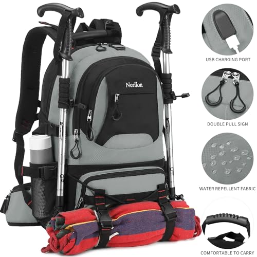 Nerlion 40L Hiking Backpack Travel Backpack for Men Women Camping Waterproof Outdoor Hiking Daypack Lightweight Backpack (Light Gray) - color: A8- Light Gray
