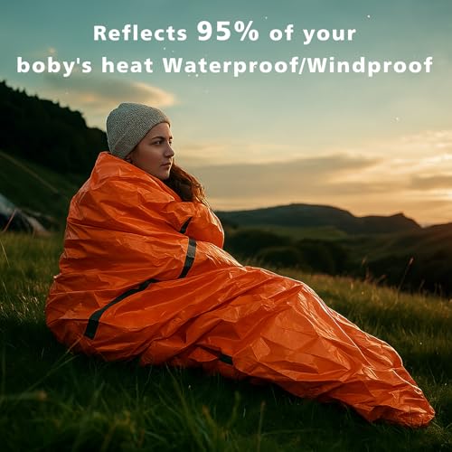 Zmoon Emergency Sleeping Bag Survival Bag, Portable Waterproof Thermal Bivy Sacks,Bivvy Bags,Camping Mylar Sleeping Bag Survival Gear Emergency Blankets Survival Shelter - size: Orange Pack of 2