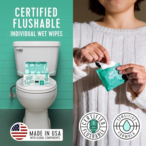 Stall Mates Flushable Wipes, Individually Wrapped, Unscented, 30 Count | With Cucumber, Vitamin-E & Aloe, Individually Wrapped, Travel Friendly, for both Men and Women, bathroom wipes - size: 30 Count (Pack of 1)