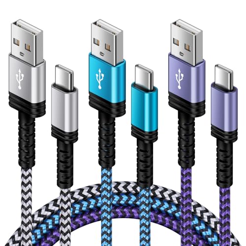 USB C Charger Cable Fast Charger Phone Android Power Cord 5FT/3Pack Braided | USB A to Type C Cable Fast Charging for Samsung Galaxy S26 S25 S24 S23 Ultra,Z Fold 5,A15,A55,A14,A54,S22,S21,S20,Pixel 9 8 - color: White,Blue,Purple