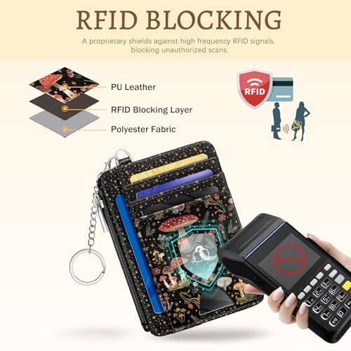 Kelvoris Credit Card Holder Small Wallet Women, Slim RFID, Mushroom Flower - color: Mushroom