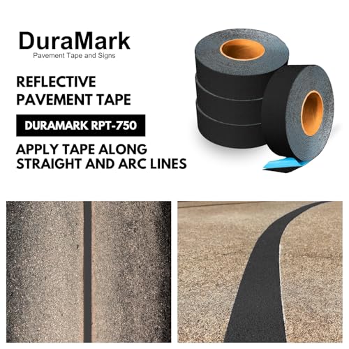 DuraMark RPT-750 Reflective Pavement Marking Tape, Black, 2 in x 36 ft | Permanent rubber base bonds to asphalt and concrete; glass-bead reflectivity improves low-light visibility. - color: Black, size: 2 Inch x 36 Ft
