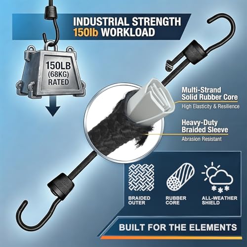 Adjustable Bungee Cords with Hooks Heavy Duty Outdoor (26 Pcs)