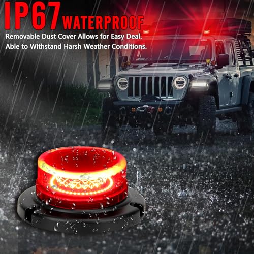 2 Pcs Red Forklift Beacon Strobe Lights, 12-24V 16 Flashing Modes 48 LED with Magnetic Base, Traffic Lights for Construction Vehicles, Trucks, Golf Carts, Snow Plow