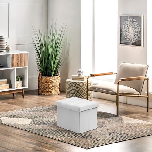 AmasSmile Ottoman with Storage,17" Folding Velvet Foot Rest Chest,White - color: White 1 Pack,, size: 17"*13"*13"inch