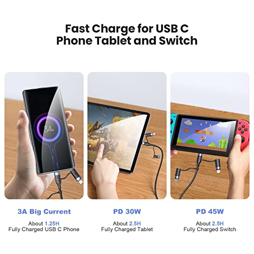 PD 60W USB C Multi Fast Charging Cable Nylon Braided Cord 5-in-1 3A USB/C to Type C/Micro/Phone Fast Sync Charger Adapter Compatible with Laptop/Tablet (Pack of 2) - color: Black, size: 4FT (Pack of 2)