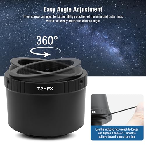 Astromania T T2 Lens Mount Camera Adapter Ring for Fuji FX Cameras System | Metal Photo Adapter Telescope Accessories, Compatible with Mirrorless Cameras & T Adapter, for Astronophotography Observation - size: Adapter for Fuji FX