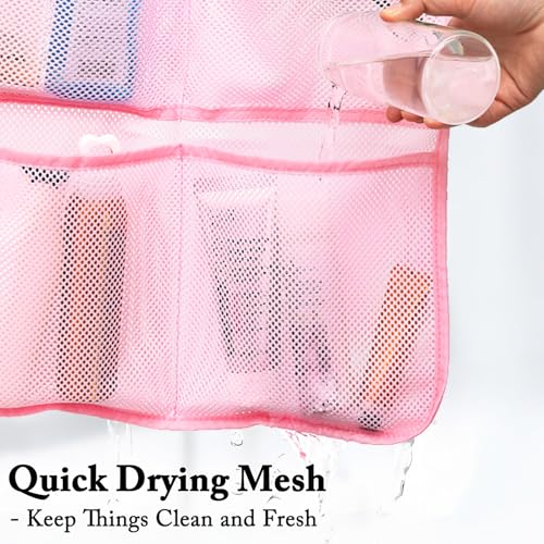 Fammart Mesh Shower Caddy Hanging, Quick-Drying Shower Organizer with 7 Pockets, Portable Bathroom Organizers and Storage for Shampoo, Soap, Loofah, Travel, and Cruise Essentials - color: Hanging Type, 2 Pack - Pink