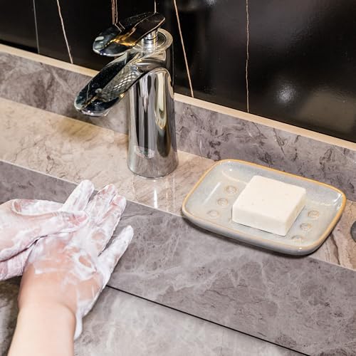 Soap Dish for Shower, Ceramic Soap Dish for Large Soap Bars, Non-Slip Soap Holder & Saver Tray with Floating Point Design for Bathroom, Shower, Kitchen Sink, Save Soap Loss (Pack of 2) - color: Grey, size: Floating Point Design (Pack of 2)
