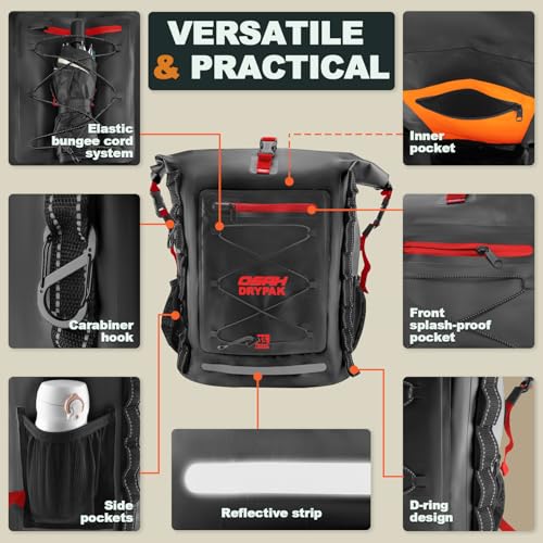 OSAH DRYPAK Waterproof Backpack Dry Bag 25L/35L/55L/85L – Heavy Duty Roll-Top Hiking Backpack Sack Keeps Gear Dry for Travel, Kayaking, Boating, Camping, Rafting and Fishing - color: Black Red, size: 25L