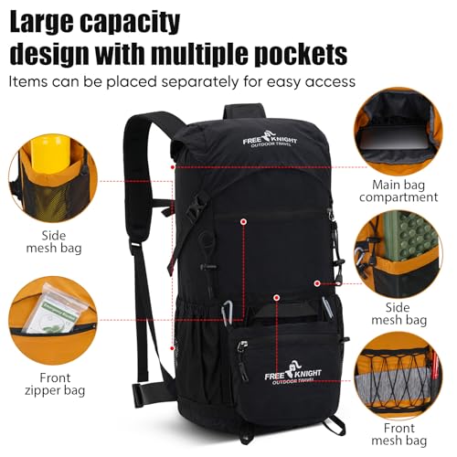 Bseash 30L Lightweight Hiking Backpack, Black | Waterproof, Outdoor Sport Travel Bag Daypack, For Cycling Climbing Skiing - color: Black
