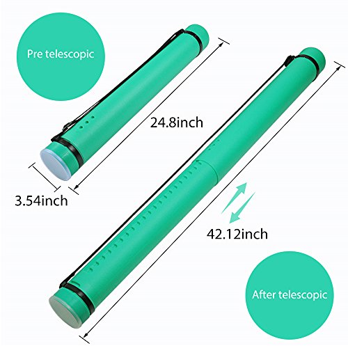 DEWEL Document Tube,Plastic Expanding Poster/Art/Document Storage Tube 24.5 to 40 inches Adjustable with Carrying Strap Waterproof and Light-Resistance Telescoping Carrying Case (Green-Large Size) - color: Green (Round), size: Large