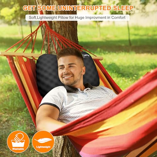 Camping Pillow with Soft Cover, Lightweight Inflatable Pillow for Neck Lumbar Support,Upgrade Backpacking Pillow,Washable Travel Air Pillows for Hiking, Backpacking, Airplane, Beach, Black - color: Black1